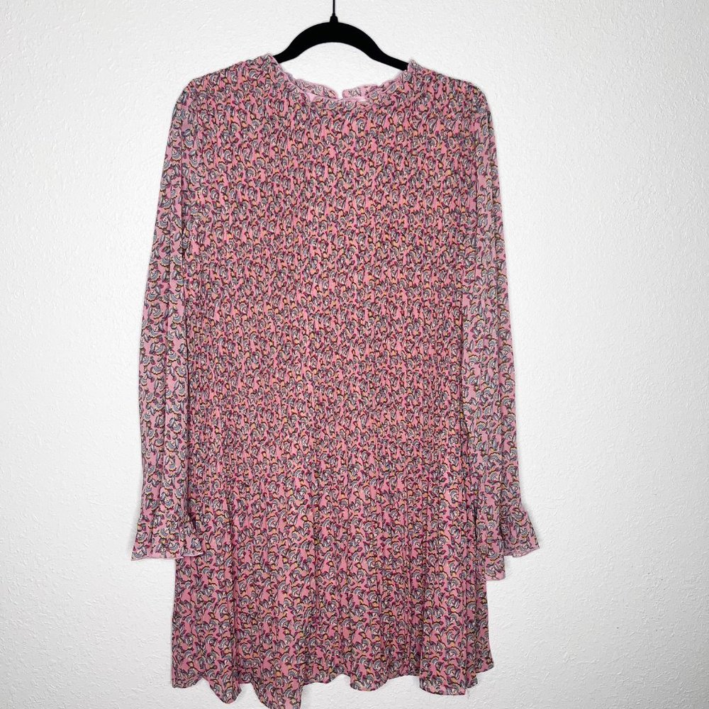 Melloday Micro-Pleat Crinkle Long Sleeve Ruffle Swing Dress